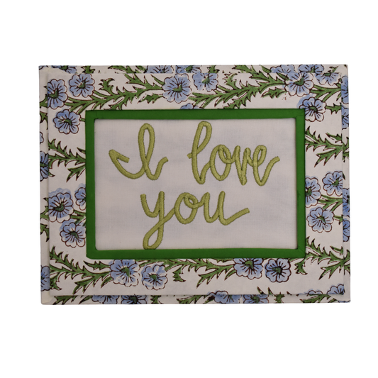 Framed Handwritten Embroidery- Blue Floral